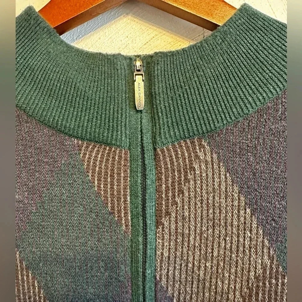 Alex Cannon Men’s Vintage Argyle Quarter zip sweater preppy academia Size XXL